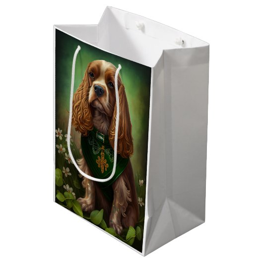 Cocker Spaniel hond in St. Patrick's Day jurk Medium Cadeauzakje (Voorkant Gekanteld)