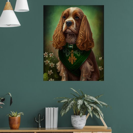 Cocker Spaniel-hond in St. Patrick's Day-jurk Poster (Woonkamer 1)