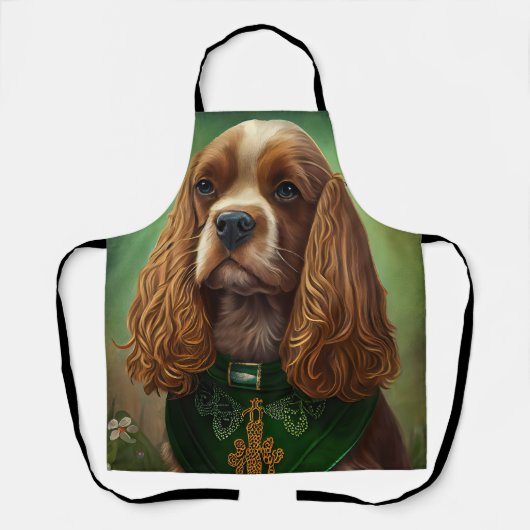 Cocker Spaniel hond in St. Patrick's Day jurk Schort (Voorkant)