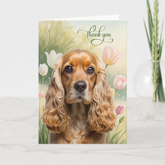 Cocker Spaniel-hond in tulpen tuin Bedankkaart (Voorkant)