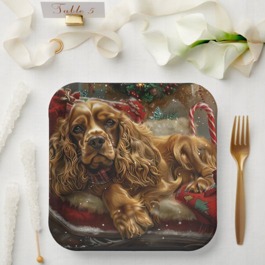 Cocker Spaniel Hond Kerst Feestelijk Papieren Bordje (Huwelijk)