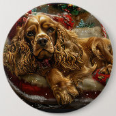 Cocker Spaniel Hond Kerst Feestelijk Ronde Button 6,0 Cm (Voorkant)