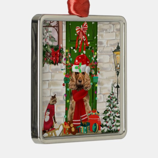 Cocker Spaniel Hond Kerst Keramische Bal Kerstmis Metalen Ornament (Rechts)