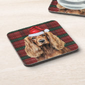 Cocker Spaniel hond kerst plaid voor Kerstmis Bier Onderzetter (Linkerzijde)