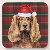 Cocker Spaniel hond kerst plaid voor Kerstmis Bier Onderzetter (Voorkant)