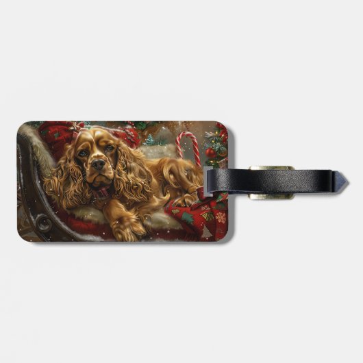 Cocker Spaniel Hond Kerstfeest Bagagelabel (Achterkant horizontaal)