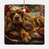 Cocker Spaniel Hond Kerstfeest Keramisch Ornament (Achterkant)