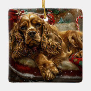 Cocker Spaniel Hond Kerstfeest Keramisch Ornament