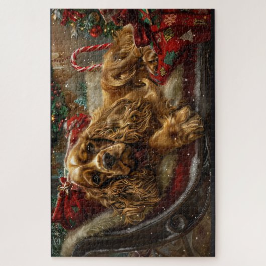 Cocker Spaniel Hond Kerstfeest Legpuzzel (Verticaal)