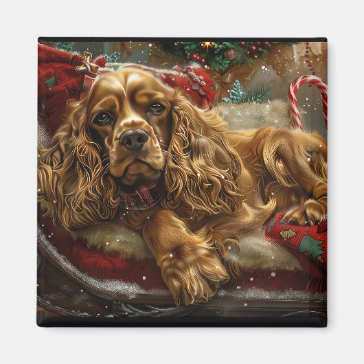 Cocker Spaniel Hond Kerstfeest Magneet (Voorkant)