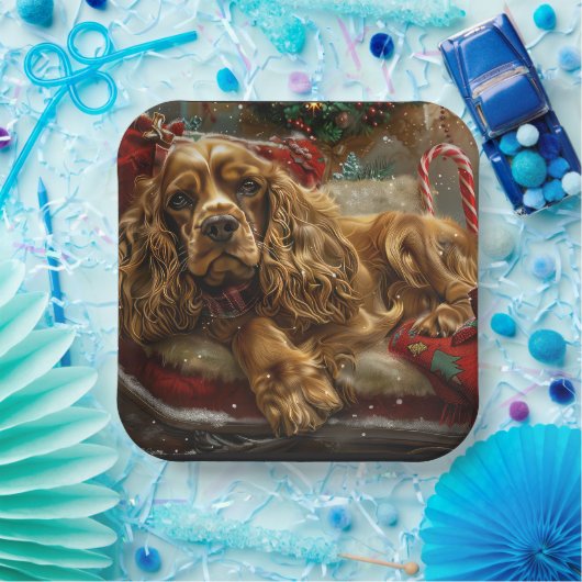 Cocker Spaniel Hond Kerstfeest Papieren Bordje (Feest)
