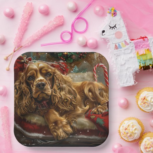 Cocker Spaniel Hond Kerstfeest Papieren Bordje (Feest)