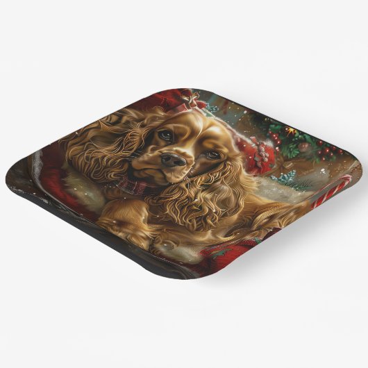 Cocker Spaniel Hond Kerstfeest Papieren Bordje (Gebogen)