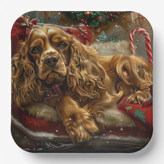 Cocker Spaniel Hond Kerstfeest Papieren Bordje (Voorkant)