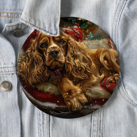 Cocker Spaniel Hond Kerstfeest Ronde Button 6,0 Cm (In situ)