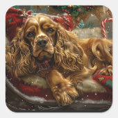 Cocker Spaniel Hond Kerstfeest Vierkante Sticker (Voorkant)