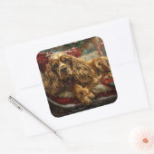 Cocker Spaniel Hond Kerstfeest Vierkante Sticker (Envelop)