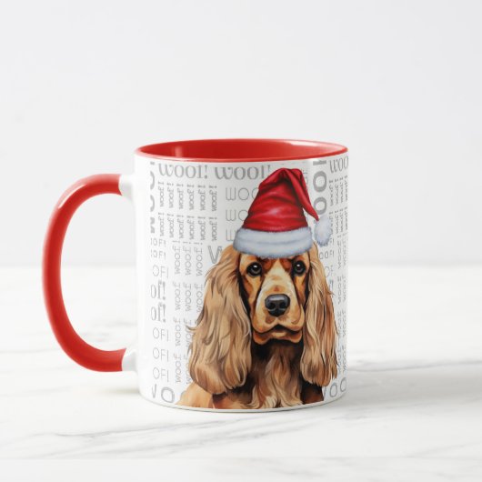 Cocker Spaniel Hond Kerstman Woof Kerstmis Mok (Links)