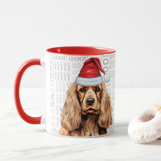 Cocker Spaniel Hond Kerstman Woof Kerstmis Mok (Met donut)