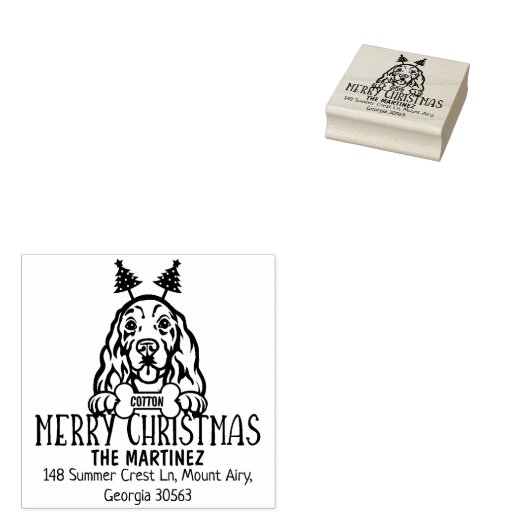 Cocker Spaniel Hond Kerstmis Retouradres Rubberstempel (Gestempeld)