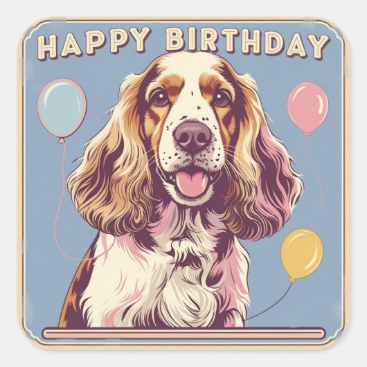 Cocker Spaniel Hond Kleurrijk Vierkante Sticker (Voorkant)