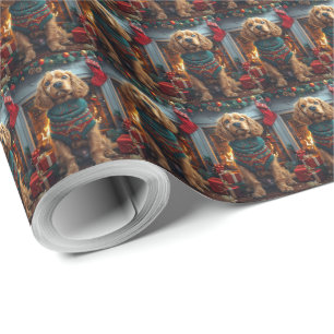 Cocker Spaniel-hond met kerstcadeaus bij de open h Cadeaupapier
