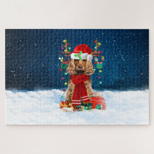 Cocker Spaniel hond met kerstcadeaus Legpuzzel (Horizontaal)