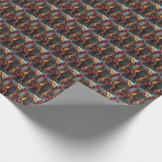 Cocker Spaniel Hond Met Kerstcadeaus Open Haard Cadeaupapier (Hoek)