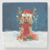Cocker Spaniel-hond met kerstcadeaus Stenen Onderzetter (Voorkant)