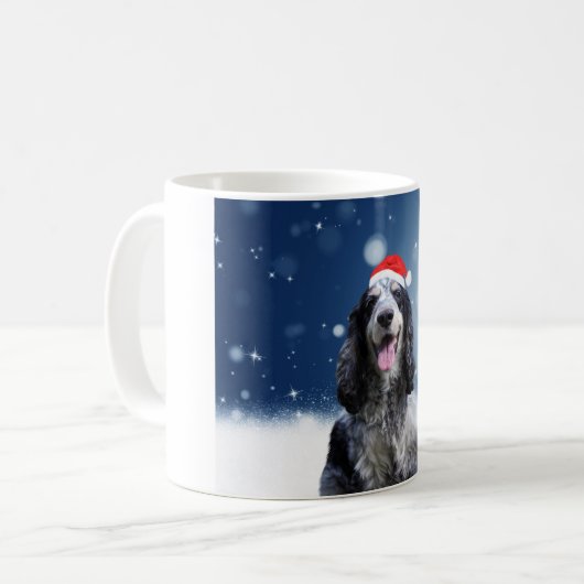 Cocker Spaniel Hond Met Kerstmis Santa Hat Koffiemok (Voorkant links)