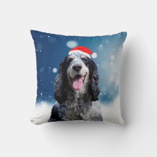 Cocker Spaniel Hond Met Kerstmis Santa Hat Kussen