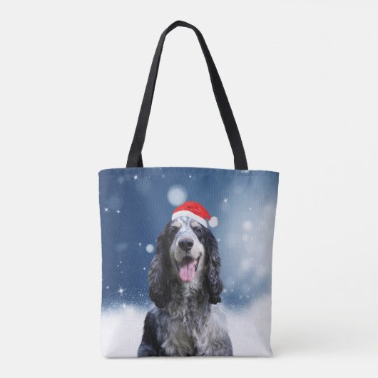 Cocker Spaniel Hond Met Kerstmis Santa Hat Tote Bag (Achterkant)