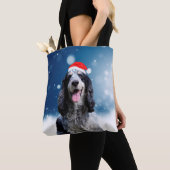 Cocker Spaniel Hond Met Kerstmis Santa Hat Tote Bag (Dichtbij)