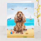 Cocker Spaniel hond op het strand Kaart (Gele Bloem)