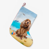 Cocker Spaniel hond op het strand Kleine Kerstsok (Voorkant (Hangend))