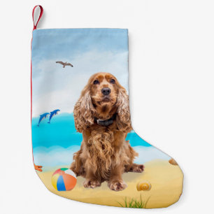 Cocker Spaniel hond op het strand Kleine Kerstsok