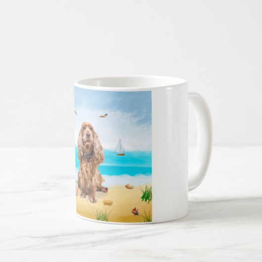 Cocker Spaniel-hond op het strand Koffiemok (Voorkant rechts)