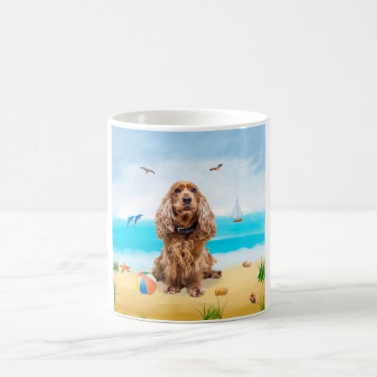 Cocker Spaniel-hond op het strand Koffiemok (Center)