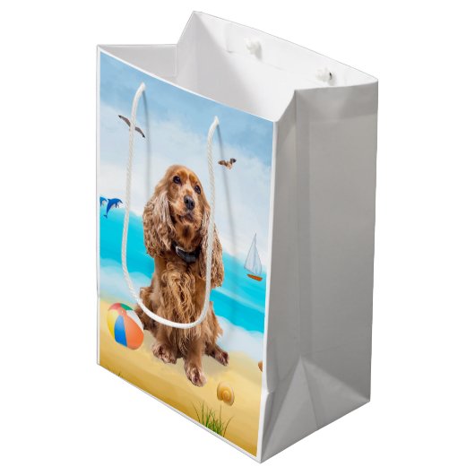 Cocker Spaniel-hond op het strand Medium Cadeauzakje (Voorkant Gekanteld)