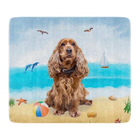Cocker Spaniel hond op het strand Snijplank (Voorkant)