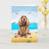 cocker spaniel hond op strand kaart (Gele Bloem)