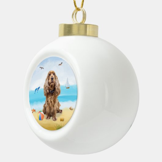 cocker spaniel hond op strand keramische bal ornament (Rechts)