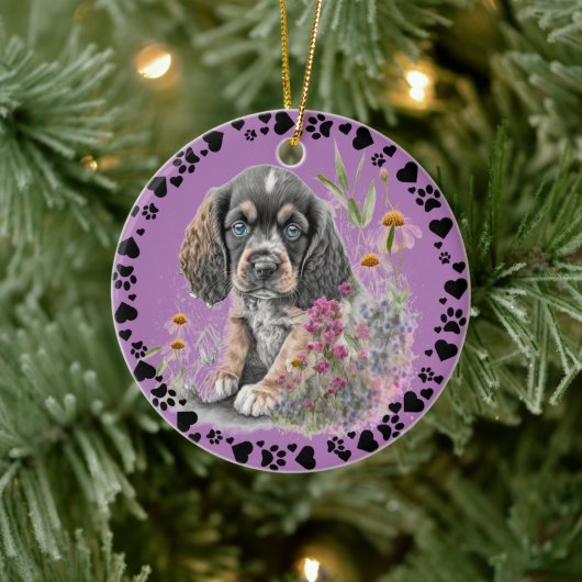 Cocker Spaniel Hond Poot Harten Pet Foto Lavendel Keramisch Ornament (Boom)