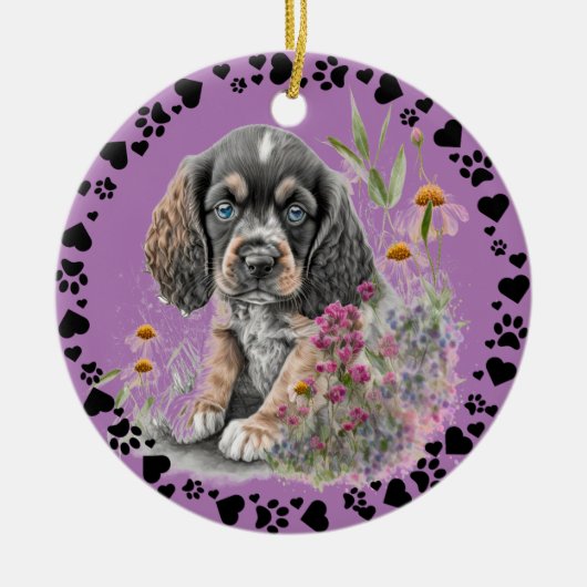 Cocker Spaniel Hond Poot Harten Pet Foto Lavendel Keramisch Ornament (Voorkant)