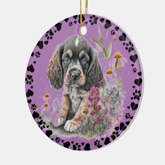Cocker Spaniel Hond Poot Harten Pet Foto Lavendel Keramisch Ornament (Links)