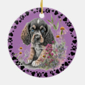 Cocker Spaniel Hond Poot Harten Pet Foto Lavendel Keramisch Ornament (Achterkant)