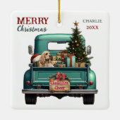 Cocker Spaniel Hond Retro Truck Kerstmis Keramisch Ornament (Achterkant)