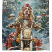 Cocker Spaniel Hond Rijden Motorfiets Kerstmis Douchegordijn (Voorkant)