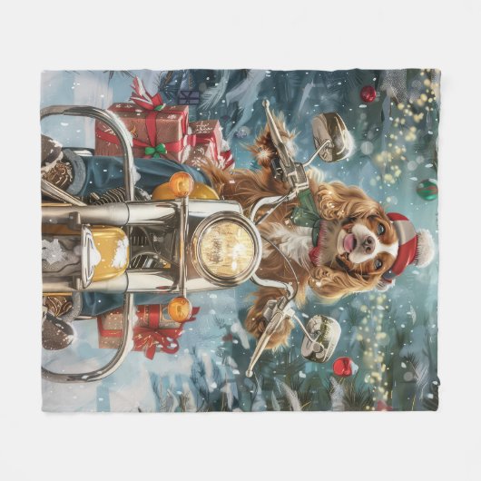 Cocker Spaniel Hond Rijden Motorfiets Kerstmis Fleece Deken (Voorkant (Horizontaal))