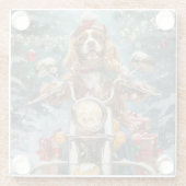 Cocker Spaniel Hond Rijden Motorfiets Kerstmis Glazen Onderzetter (Achterkant)